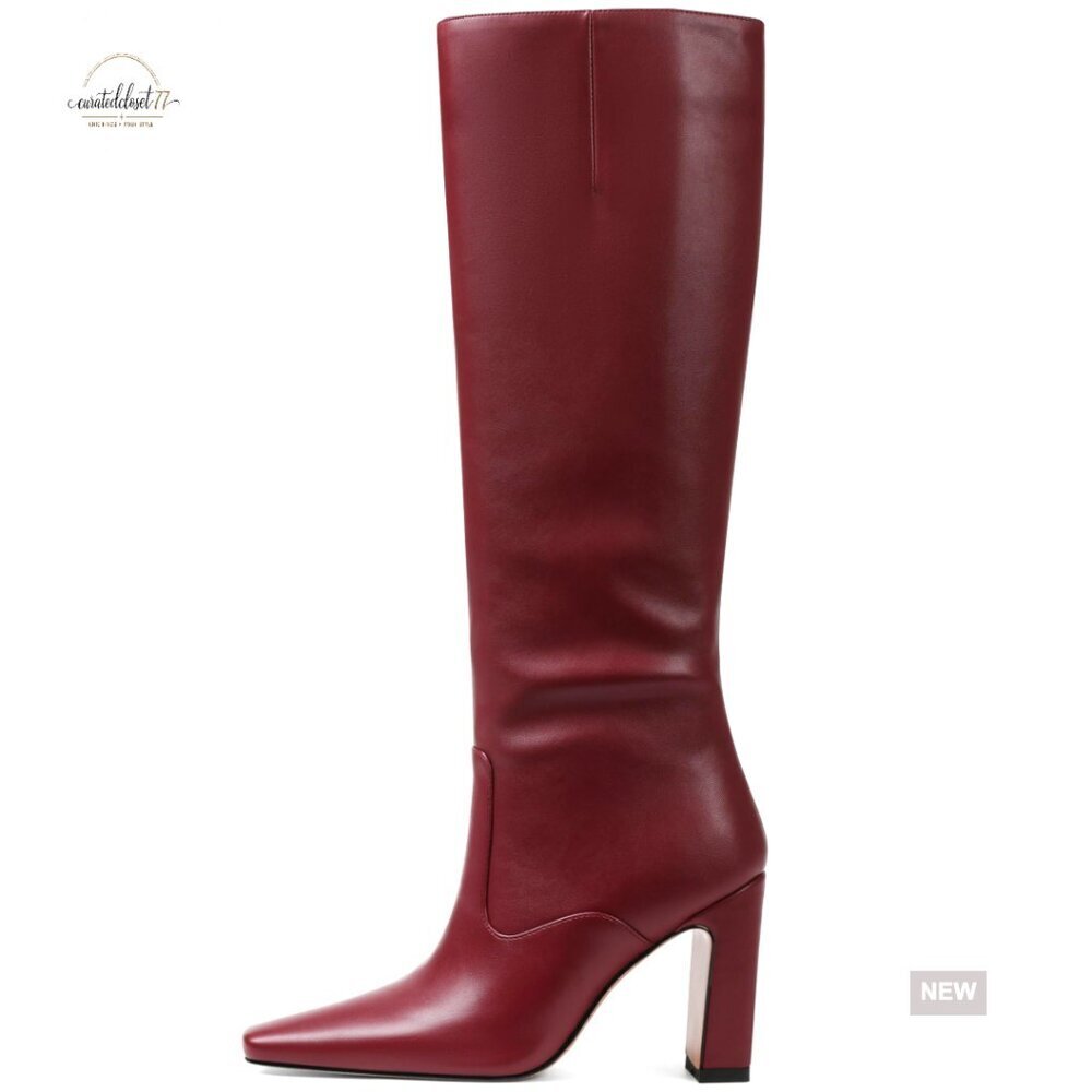 Knee High Boots Chunky Block Heel Square Toe Side Zipper Fall Winter